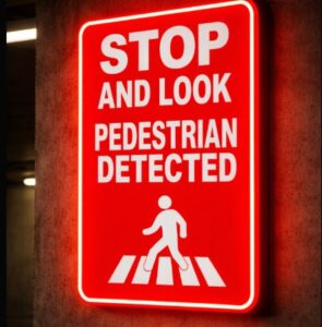 Pedestrian Detection sensors and flashing warning sign