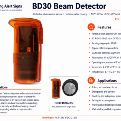 Product image of BeamGuard30, showing the BeamGuard30 photoelectric beam detector for gates and overheight warning systems.