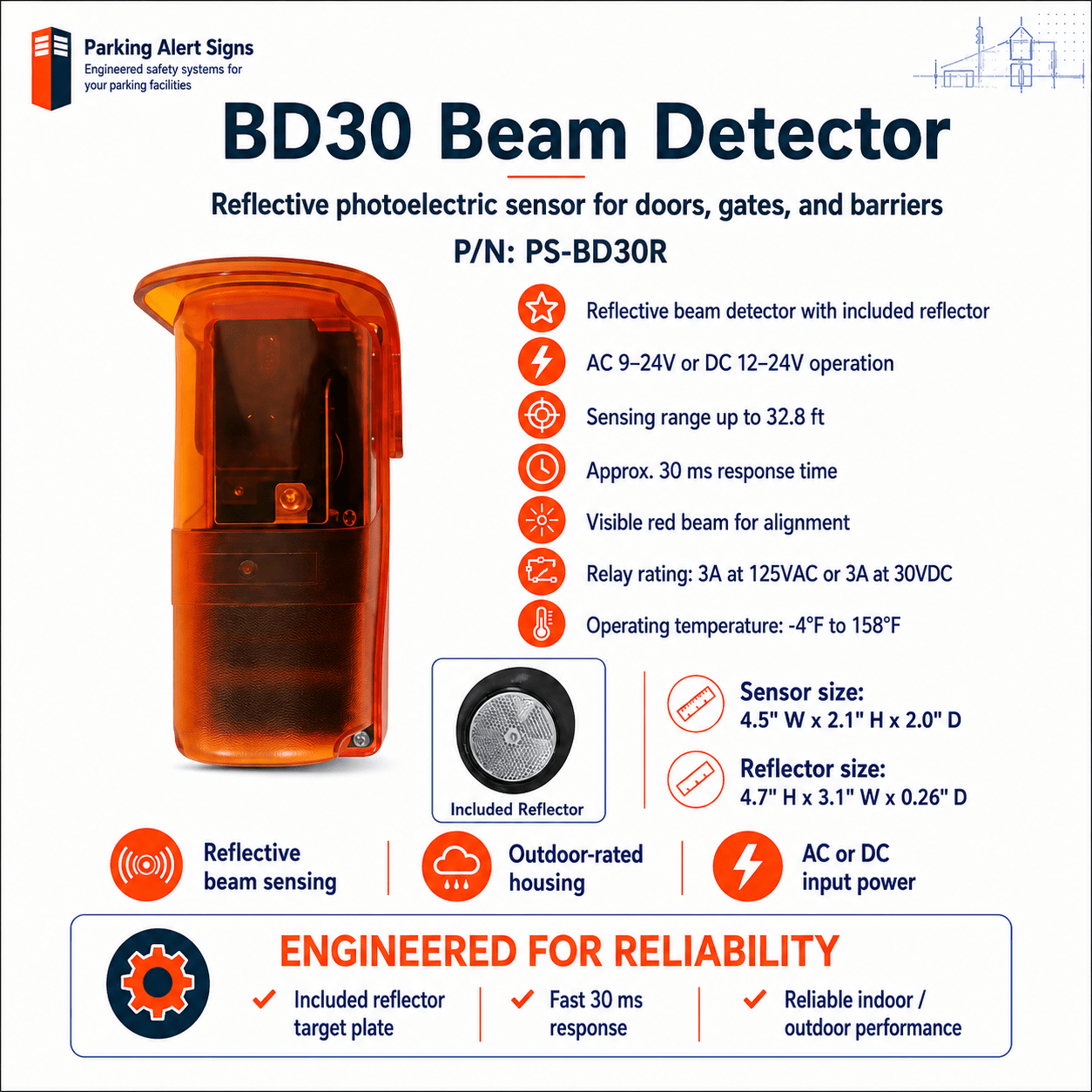 Product image of BeamGuard30 Beam Detector, showing the BeamGuard30 photoelectric beam detector for gates and overheight warning systems.