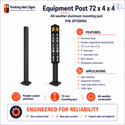 Product image of EP720404 Equipment Post, showing the EP720404 aluminum equipment mounting post for signs, readers, and traffic devices.