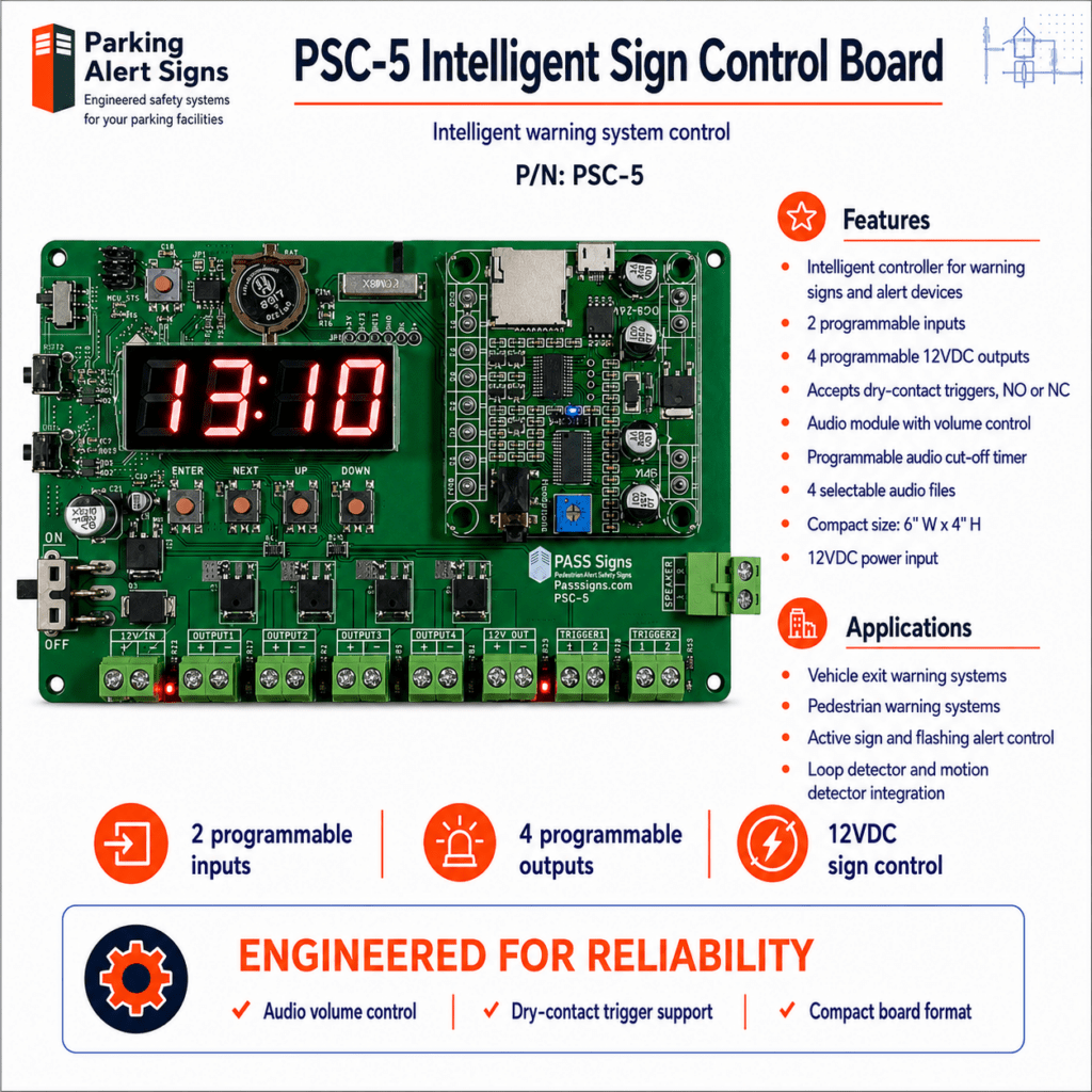 Product image of PSC-5 Intelligent Sign Control, showing the PSC-5 intelligent warning-sign control board or central controller.