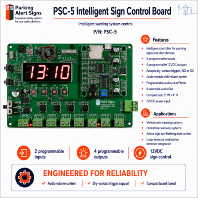 Product image of PSC-5 Intelligent Sign Control, showing the PSC-5 intelligent warning-sign control board or central controller.