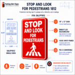 SALFP1812 illuminated 18-by-12-inch Stop and Look for Pedestrians add-on warning sign for parking garage and vehicle exit safety systems.