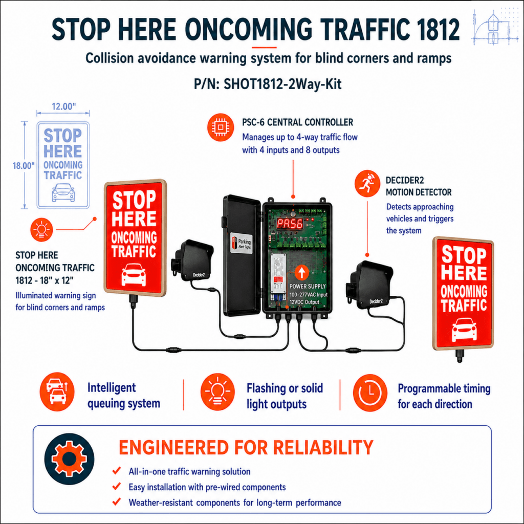 Product image of Stop Here Oncoming Traffic 1812 Dual Kit, showing an illuminated oncoming-traffic warning sign or kit for controlled parking lanes.
